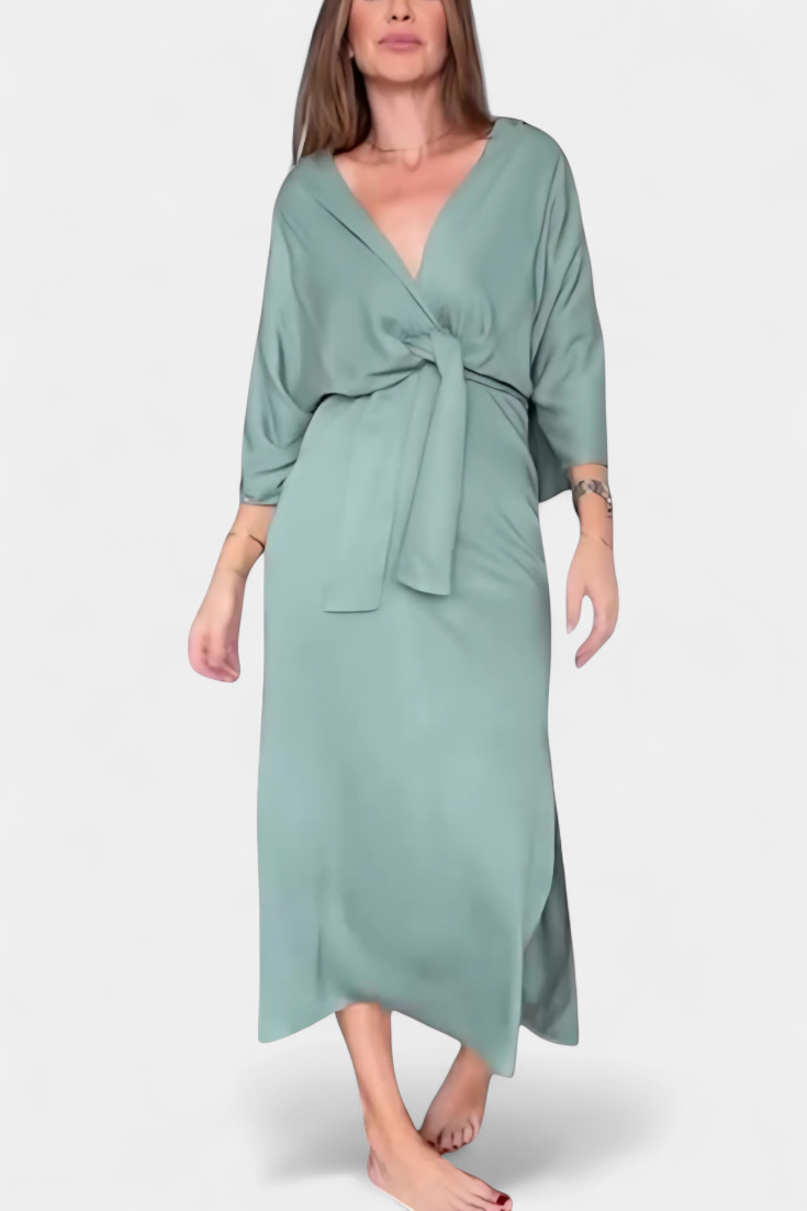 Ainhoa Casual Dress with Knot Front and Plunging Neckline