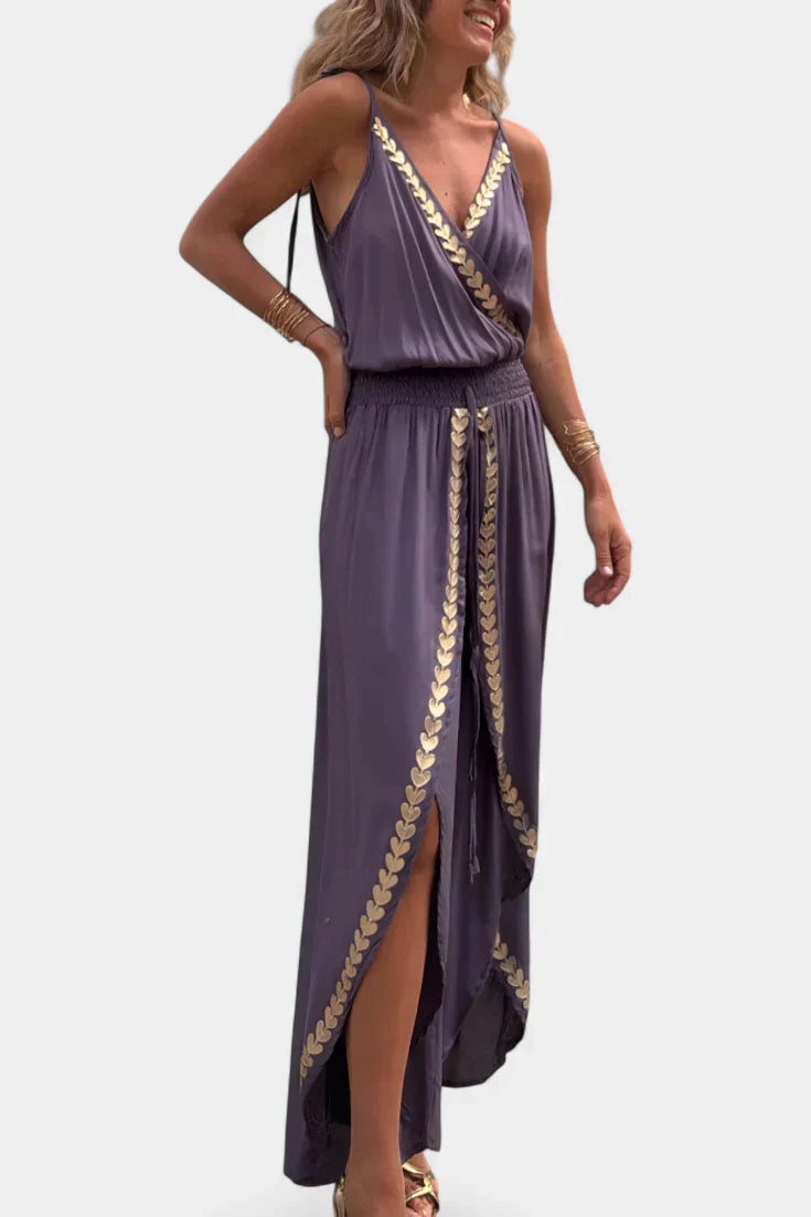 Donatilla Jumpsuit with Gold Details and Open Back