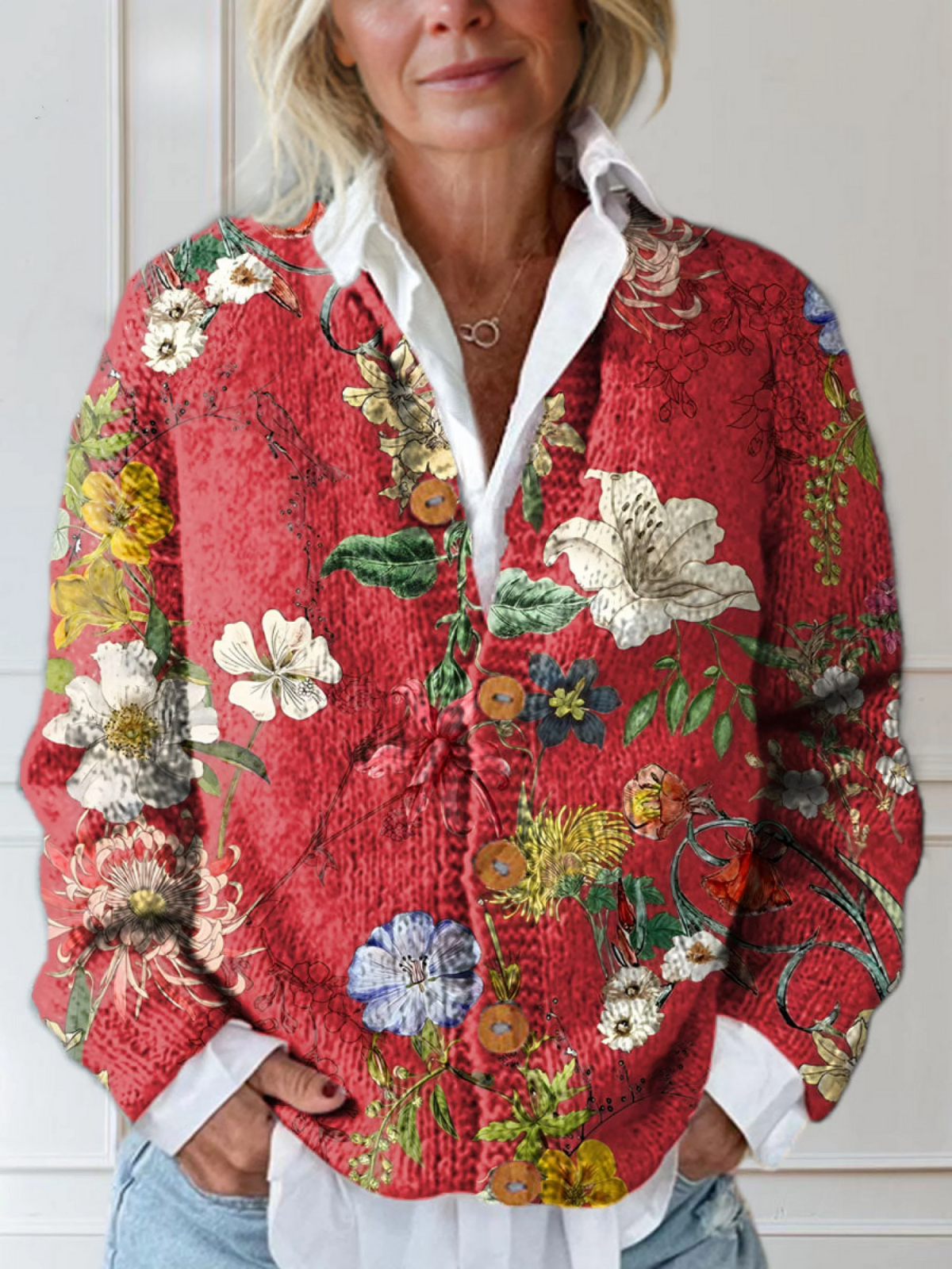 Chloe | Knitted cardigan with vintage floral pattern