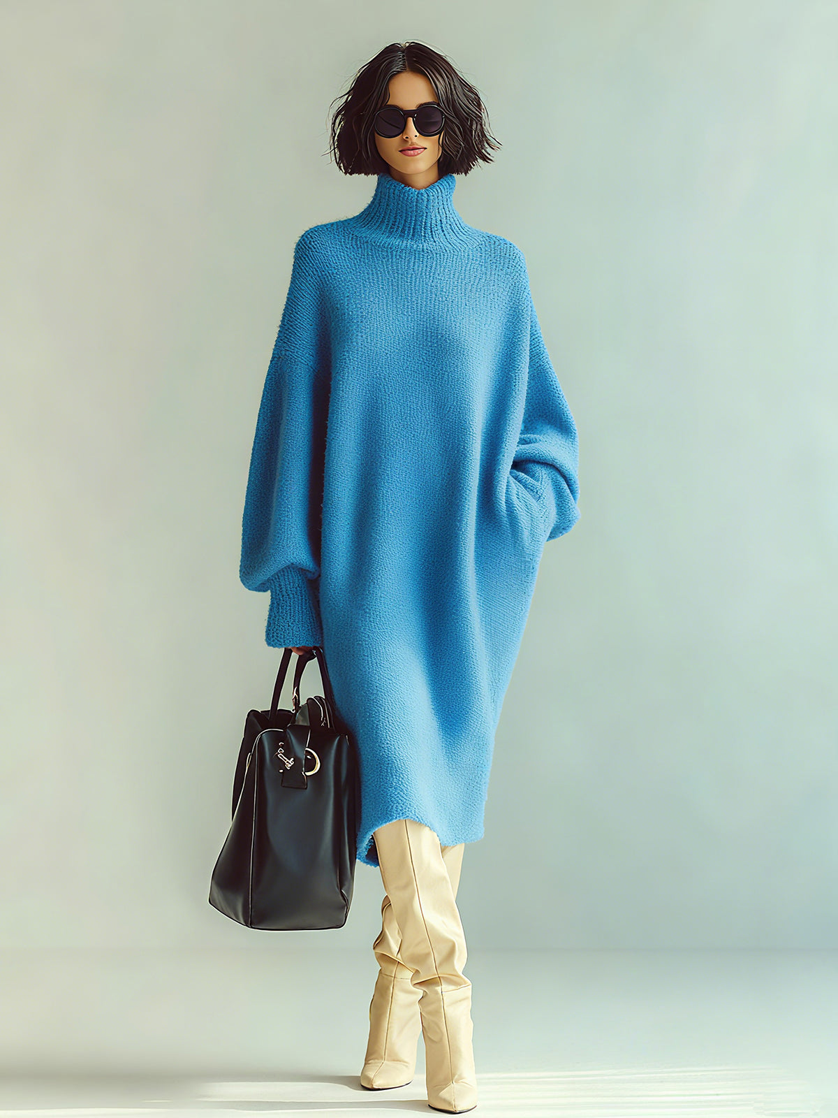 Ohneia | Midi Dress Red Blue Blouse with Long Sleeves Oversized