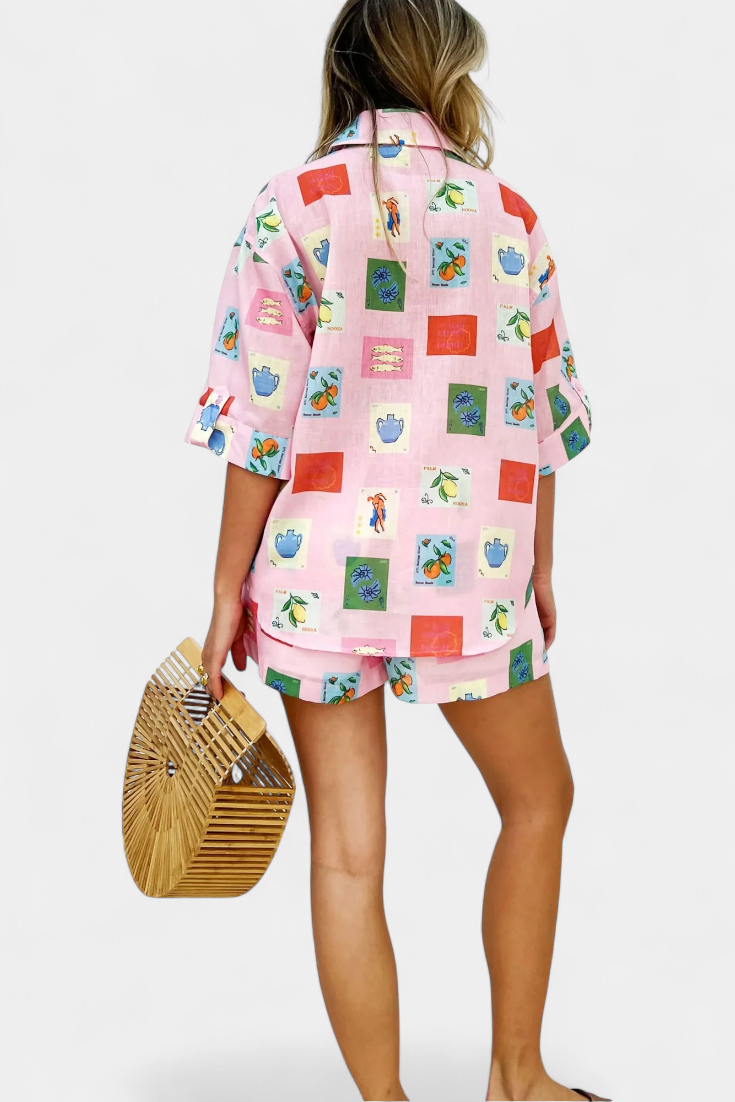 Mariluz Pink Printed Shirt and Shorts Set