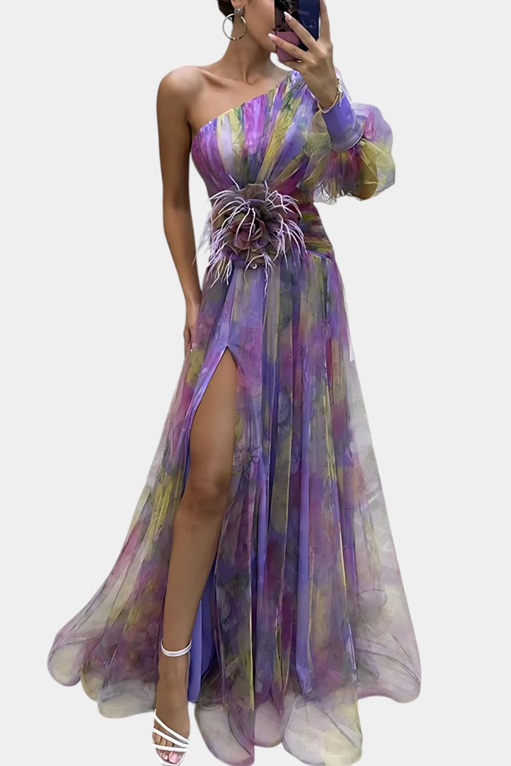 Amelie Asymmetric One-Shoulder Maxi Dress with Artistic Design
