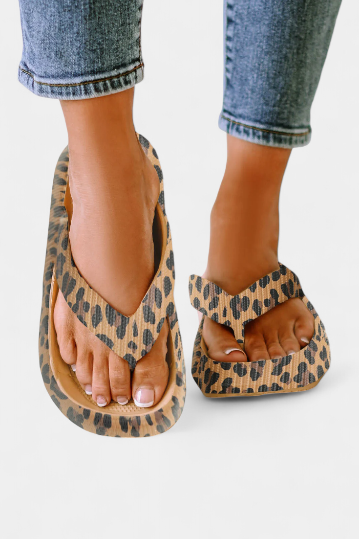 Lola Leopard Print Thick Sole Flip Flops