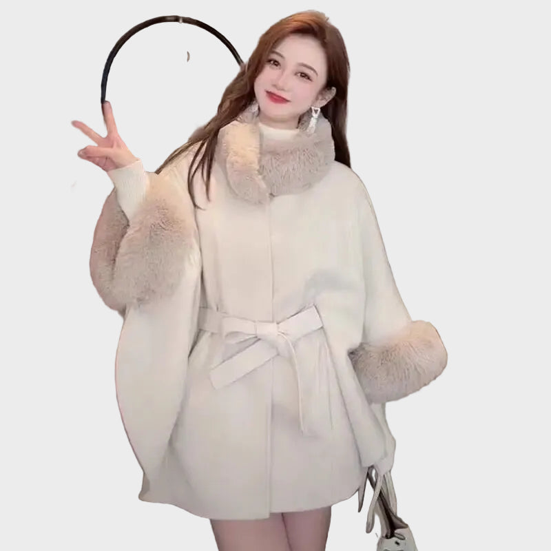 Violetta | Luxurious Winter Capes with Fur Details in Beige