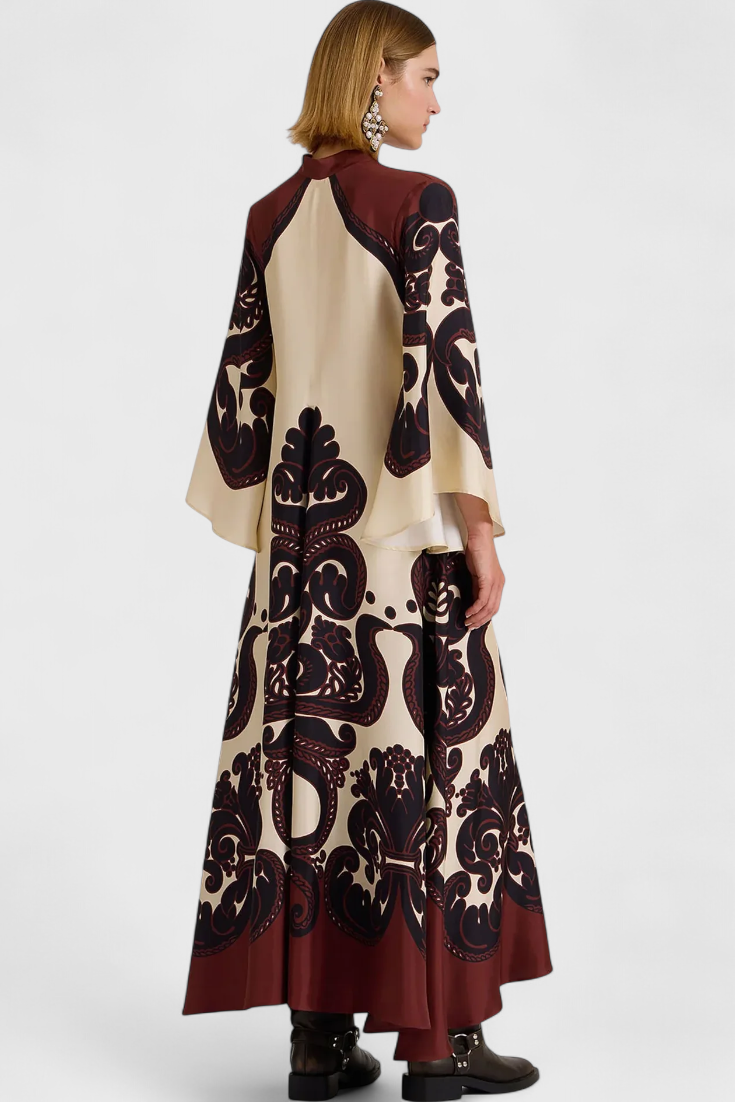 Maritza Grenadine Print High Neck Dress