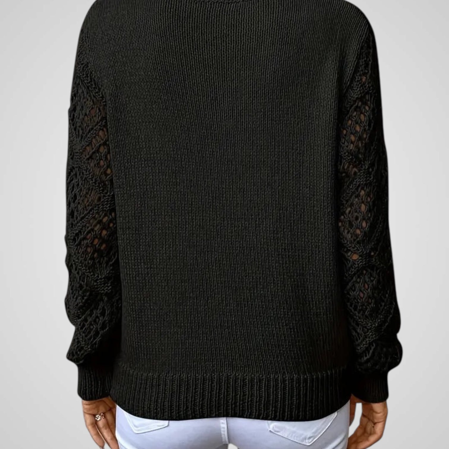 Nemi | Women's Knit Sweater - Long Sleeve - Open-Knit Details - Comfortable Fit