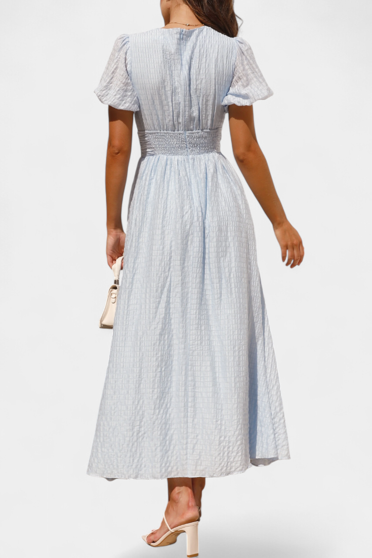 Mélia Maxi Dress with V-Neck and Puff Sleeves