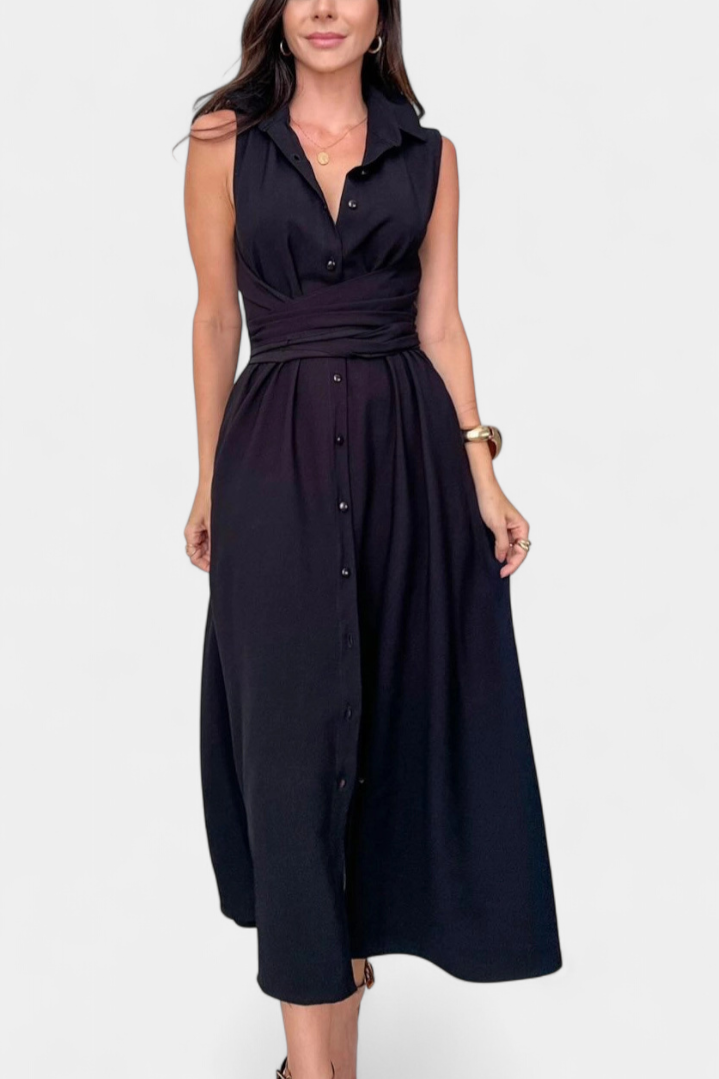 Meryl Shirt Dress with Buttons and Adjustable Belt