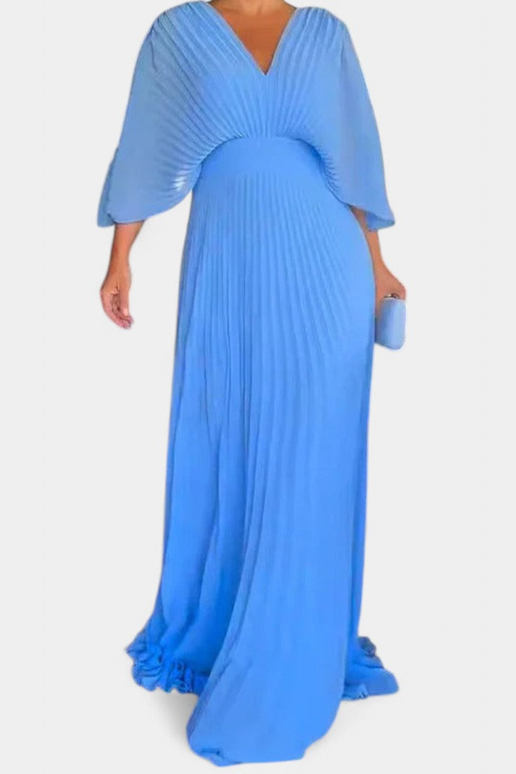 Anita Midi Dress with Pleats and V Neckline