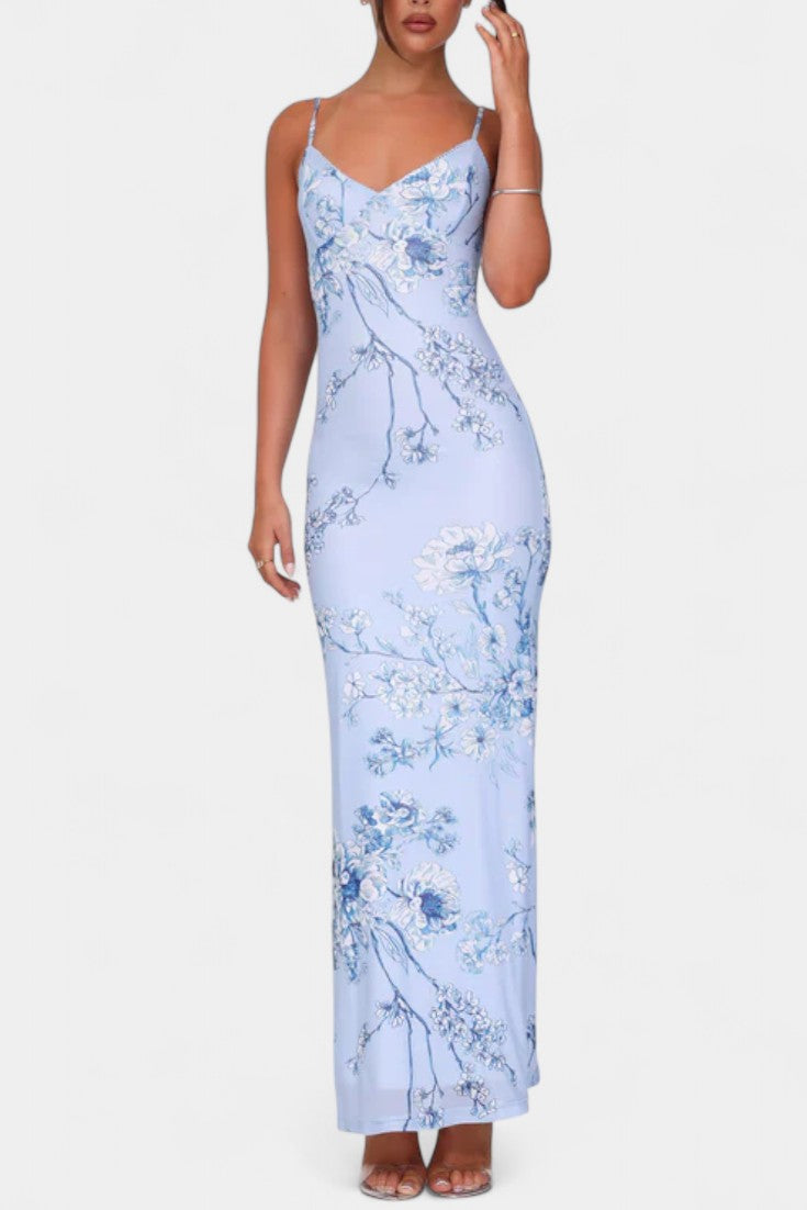 Iris Floral Lace Dress in Blue