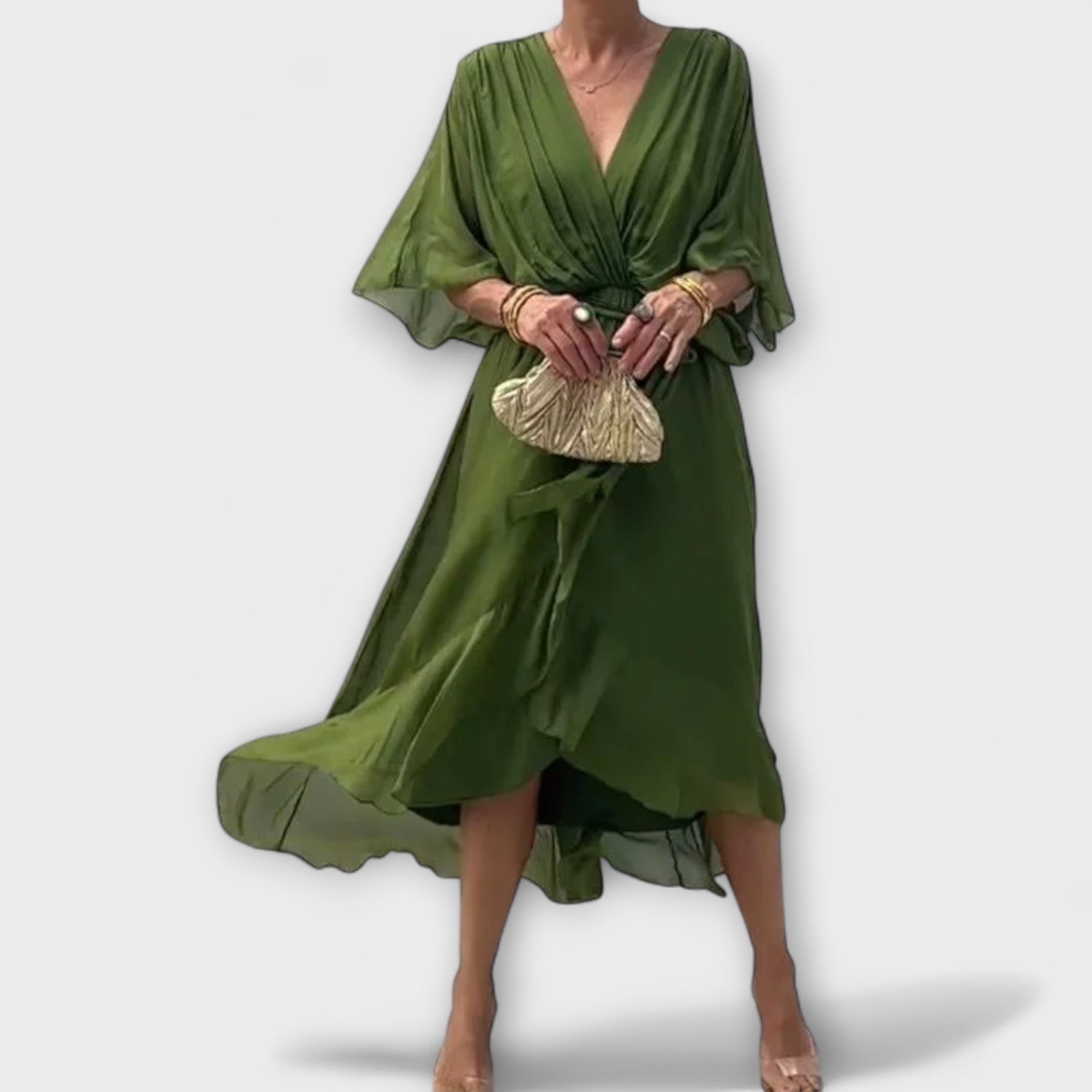 Amoura — Chiffon Dress with V Neckline