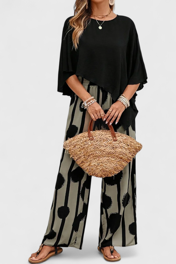 Aleida Asymmetric Top and Printed Pants Set