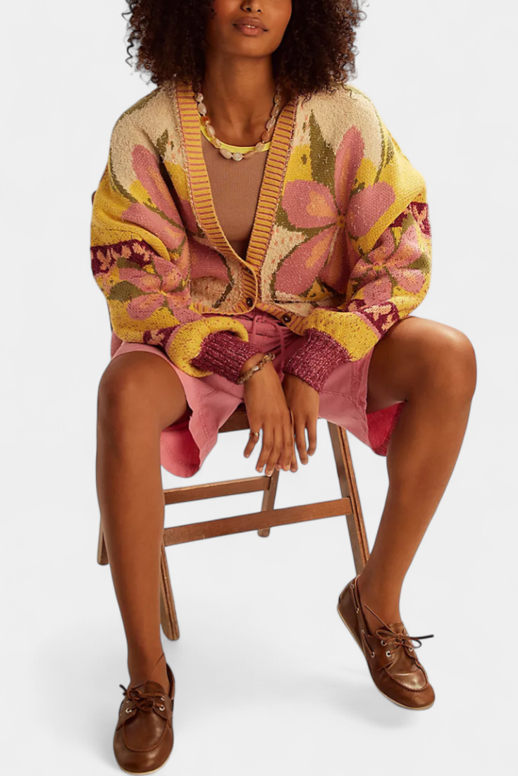 Casey Knitted cardigan with floral pattern and loose fit