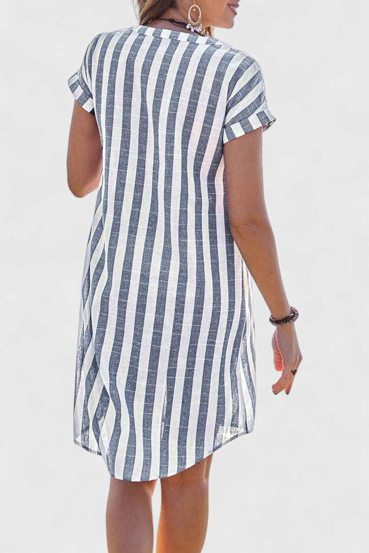 Sandrine Striped Linen Shirt Dress with Buttons