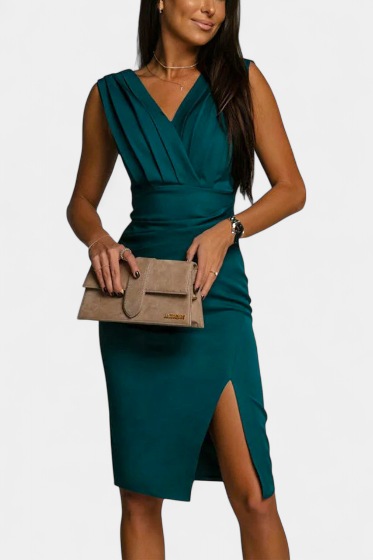 Rosanna Elegant Bodycon Dress with V-Neck and Side Slit