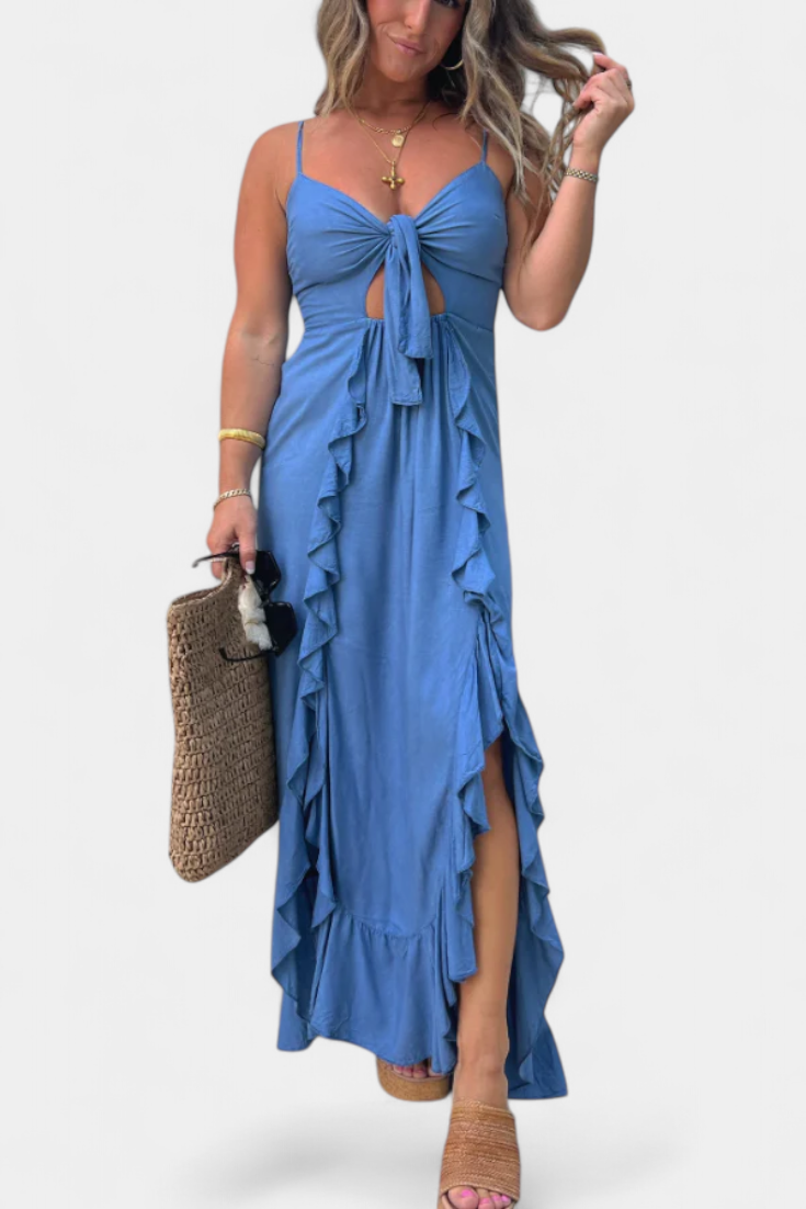 Kailani Ruffle Maxi Dress with Front Knot