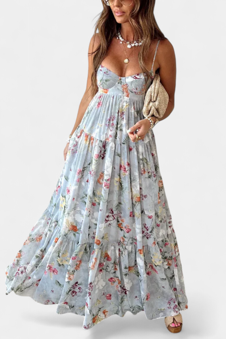 Neha Floral Dress with Open Back and Spaghetti Straps