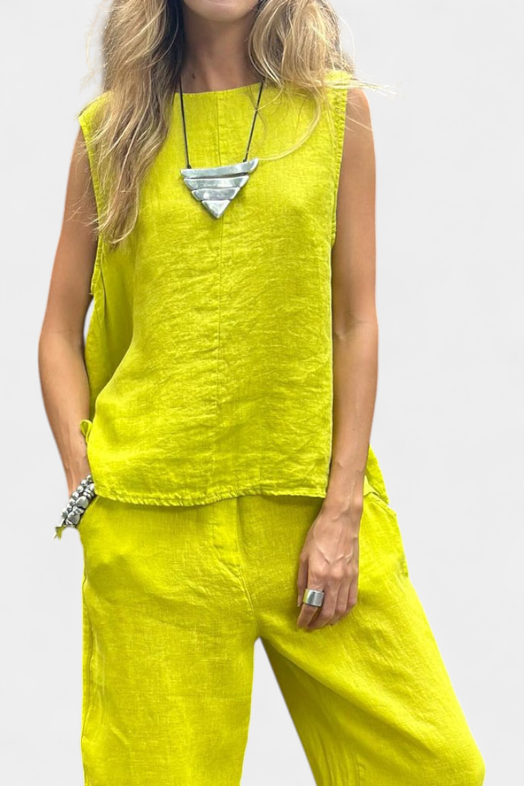Leona Sleeveless Set with Vest and Pants made of Cotton and Linen