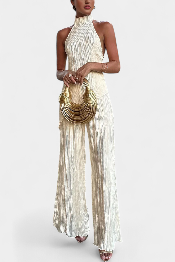 Pilarica Elegant Pleated Set with Asymmetric Top and Flowy Pants