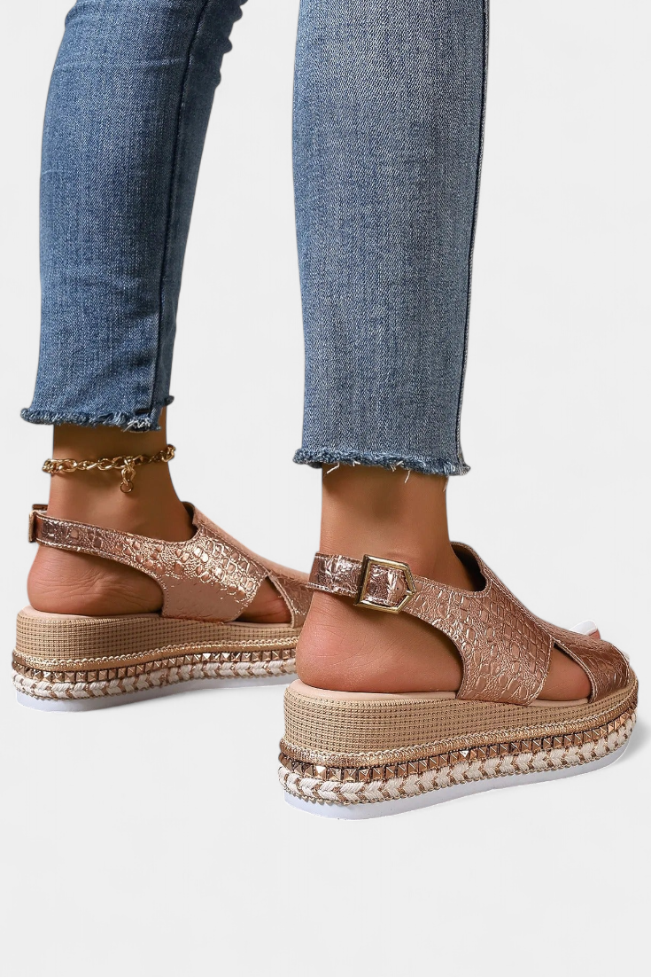 Felisa Platform sandals with embossed texture and woven sole