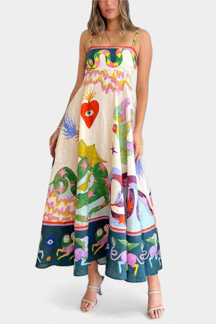 Arlene Printed Linen Blend Midi Dress