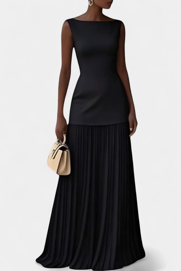 Silvana Long Chiffon Evening Dress with Pleats