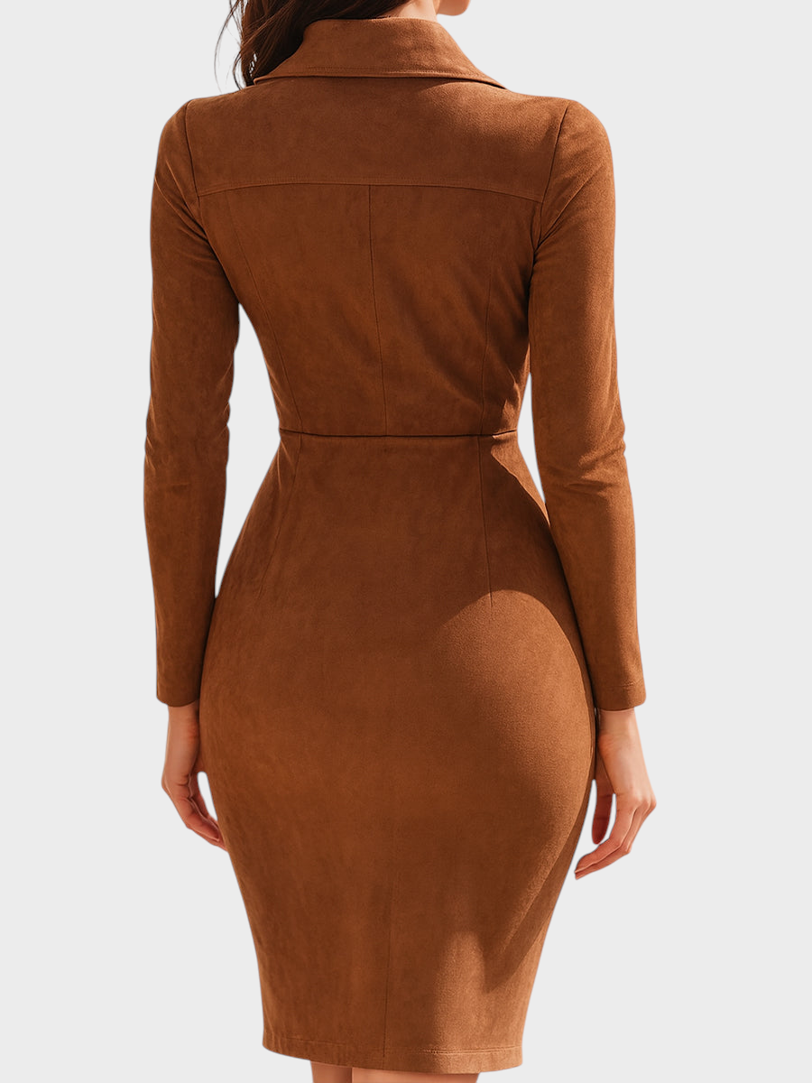 Orabella | Caramel Brown Suede Zipper Dress