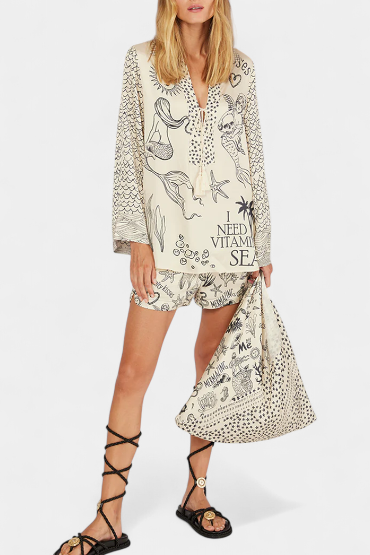 Amalia Printed Shirt Set with Elastic Shorts