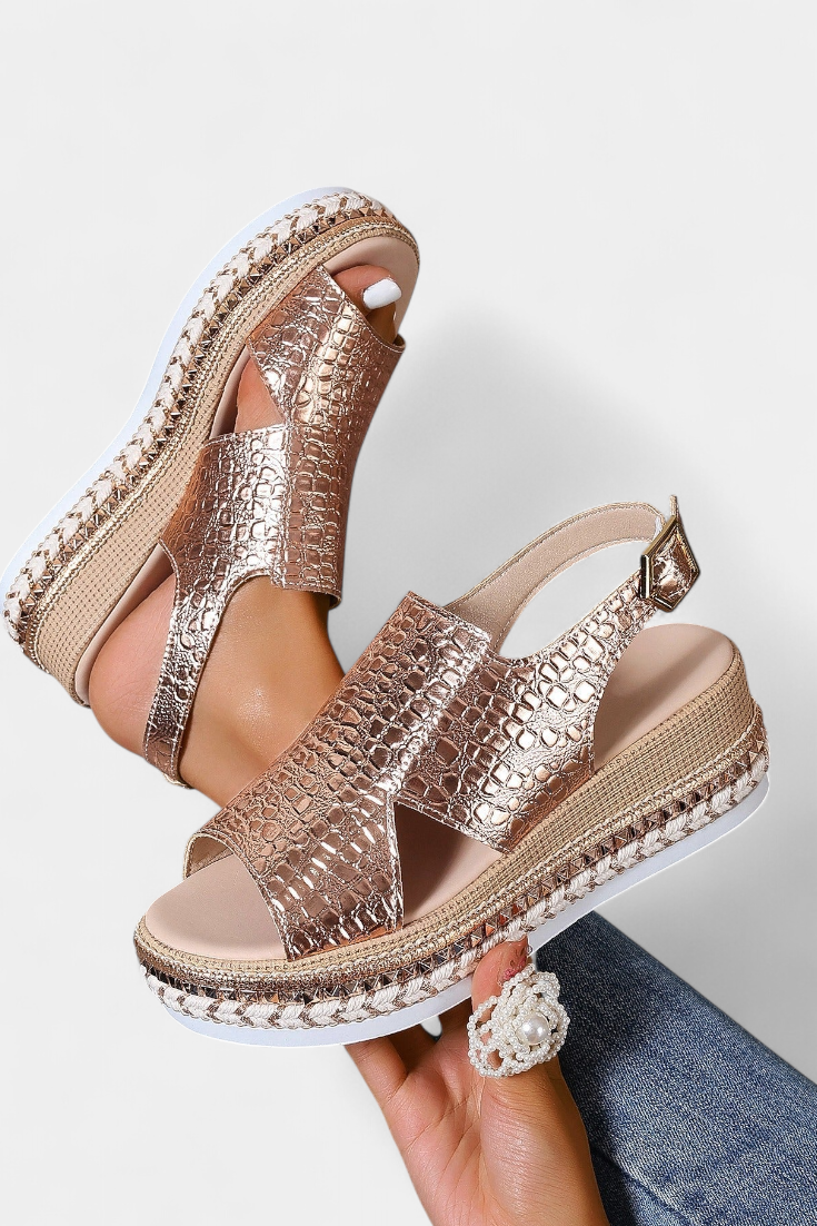 Felisa Platform sandals with embossed texture and woven sole