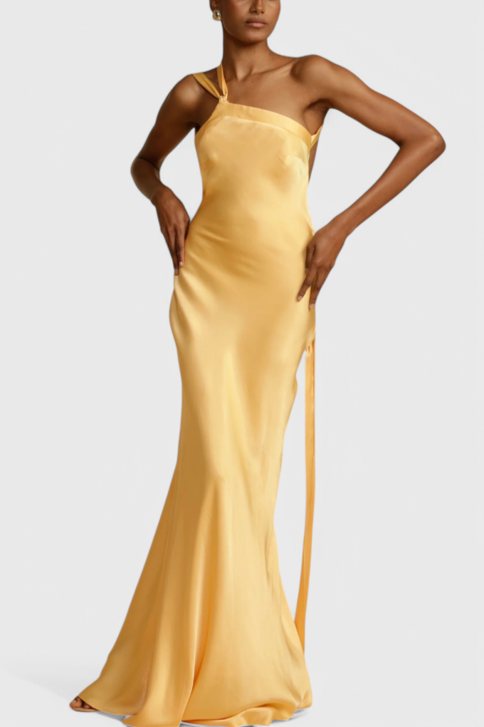 Lucra Maxi Dress with Diagonal Straps and Open Back