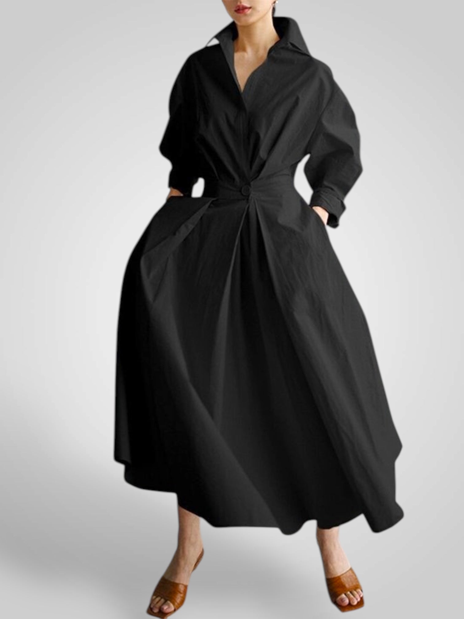 Ella | Women's Maxi Dress with Pockets, Buttons, Long Sleeves