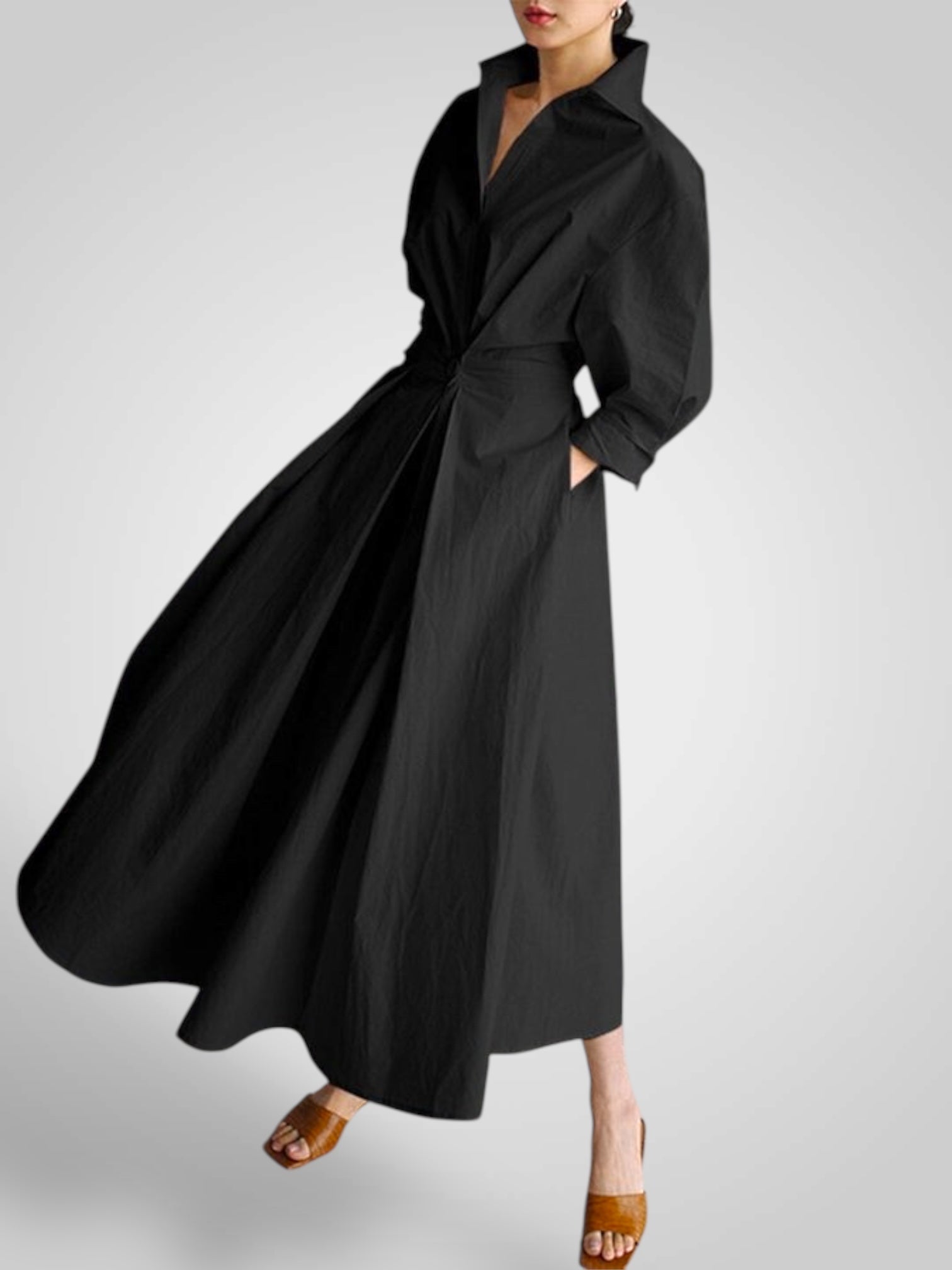 Ella | Women's Maxi Dress with Pockets, Buttons, Long Sleeves