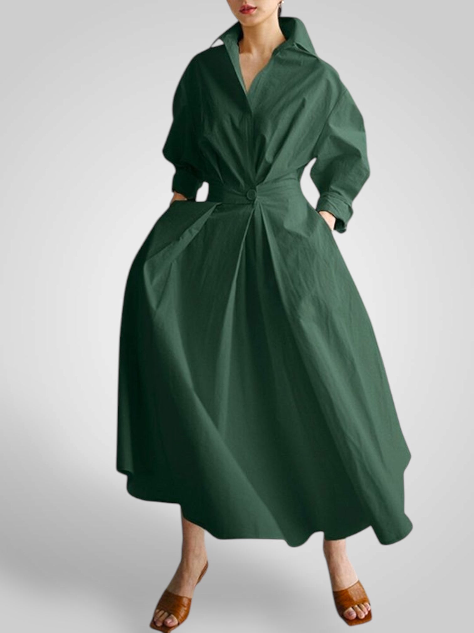 Ella | Women's Maxi Dress with Pockets, Buttons, Long Sleeves