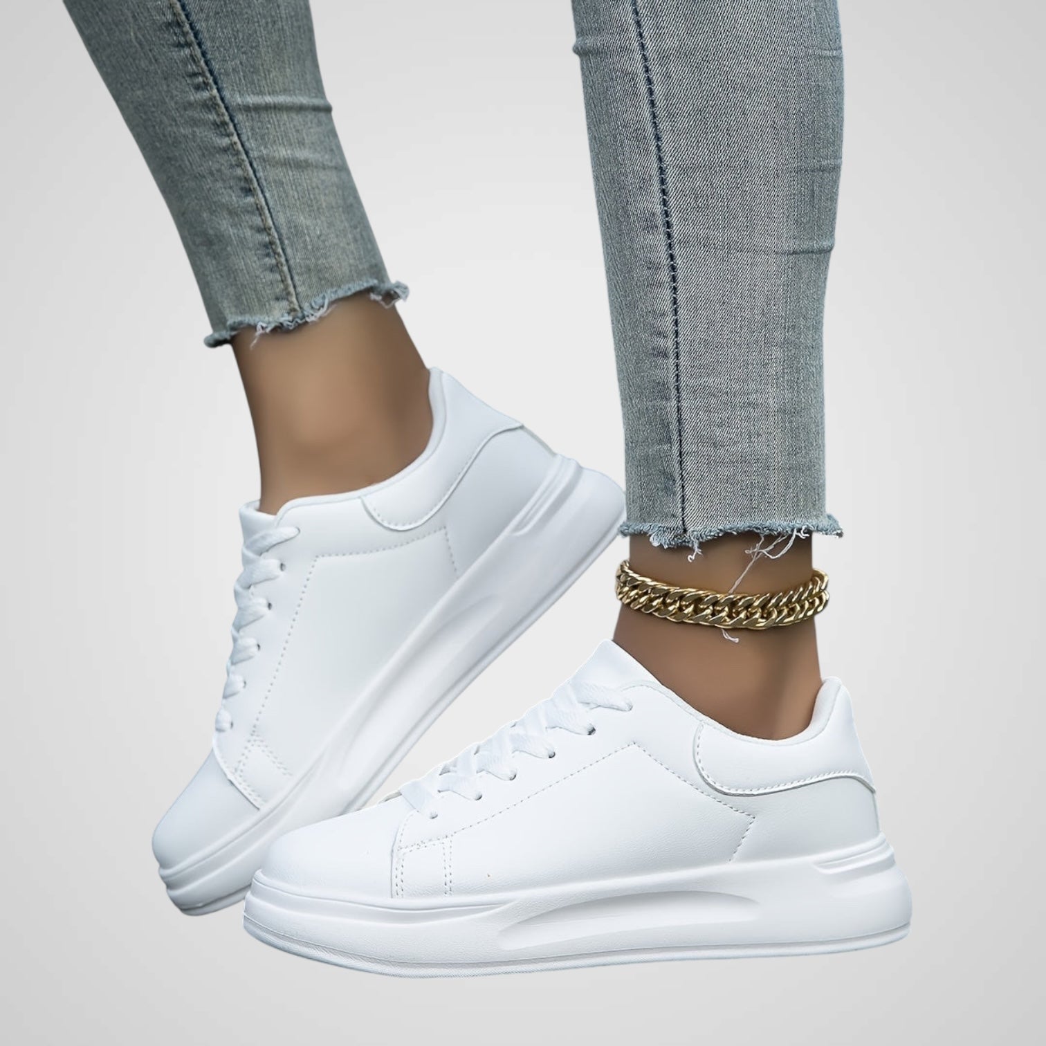 Elli | Women's Pure White Eco-Leather Sneakers
