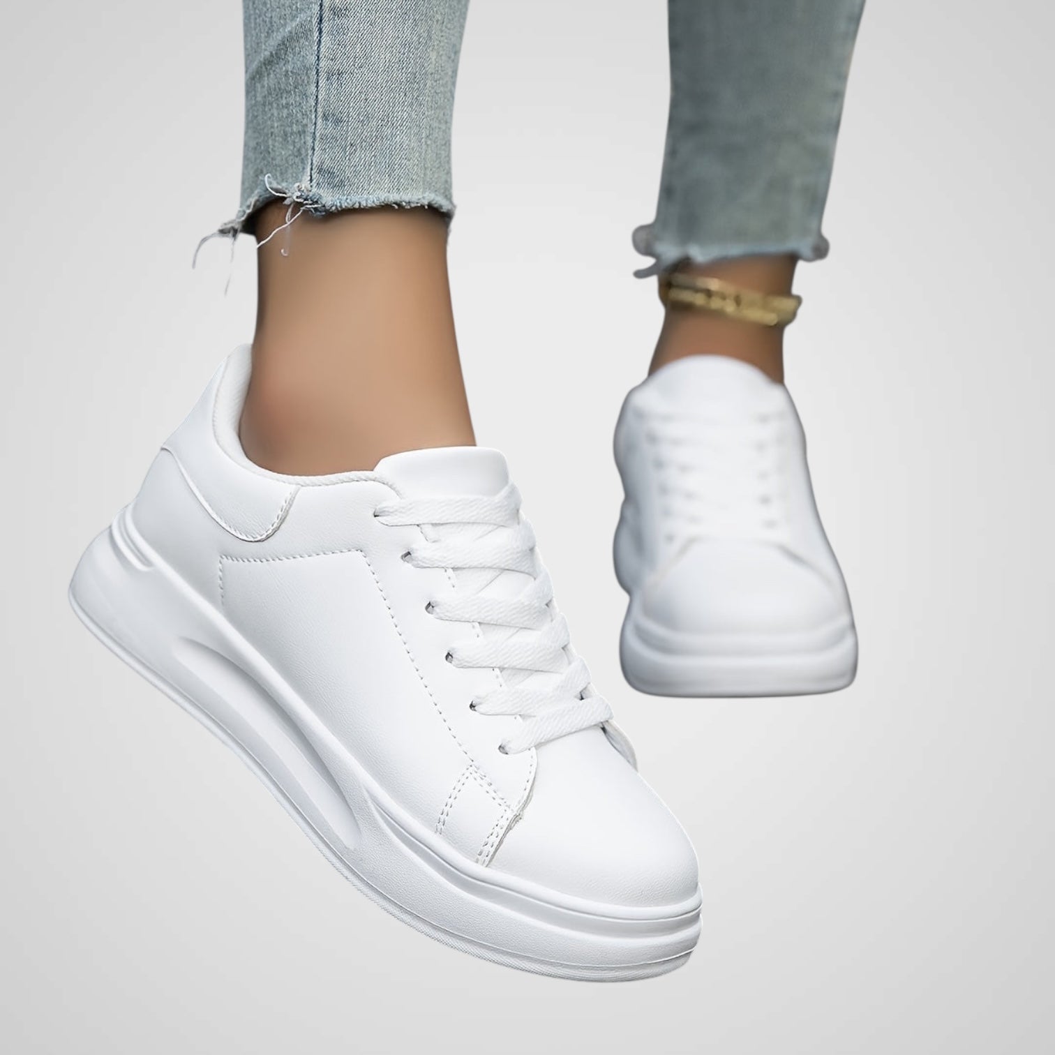Elli | Women's Pure White Eco-Leather Sneakers