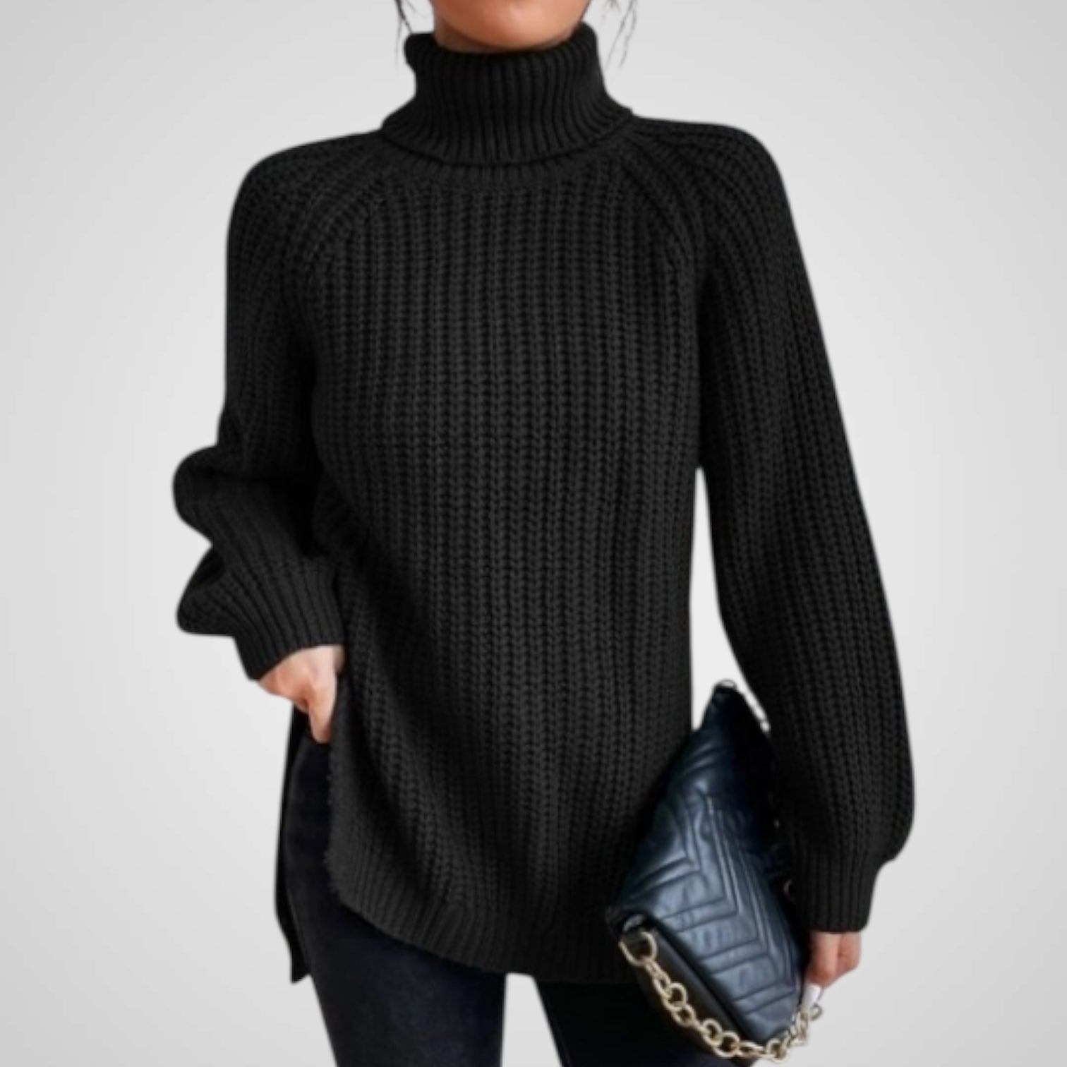Women's Turtleneck Rib Knit Split Sweater
