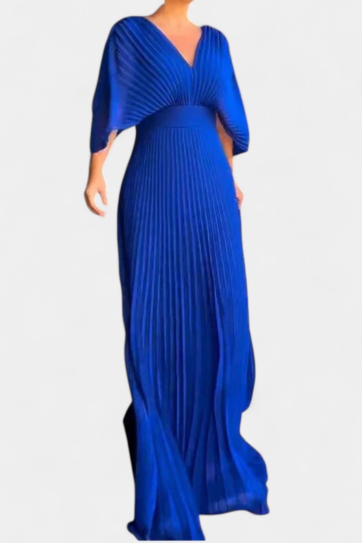 Anita Midi Dress with Pleats and V Neckline