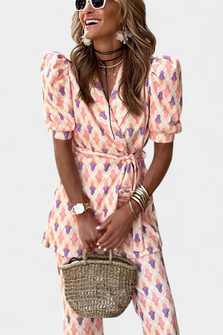 Araceli Set with Print, Blazer and Bell-Bottom Pants