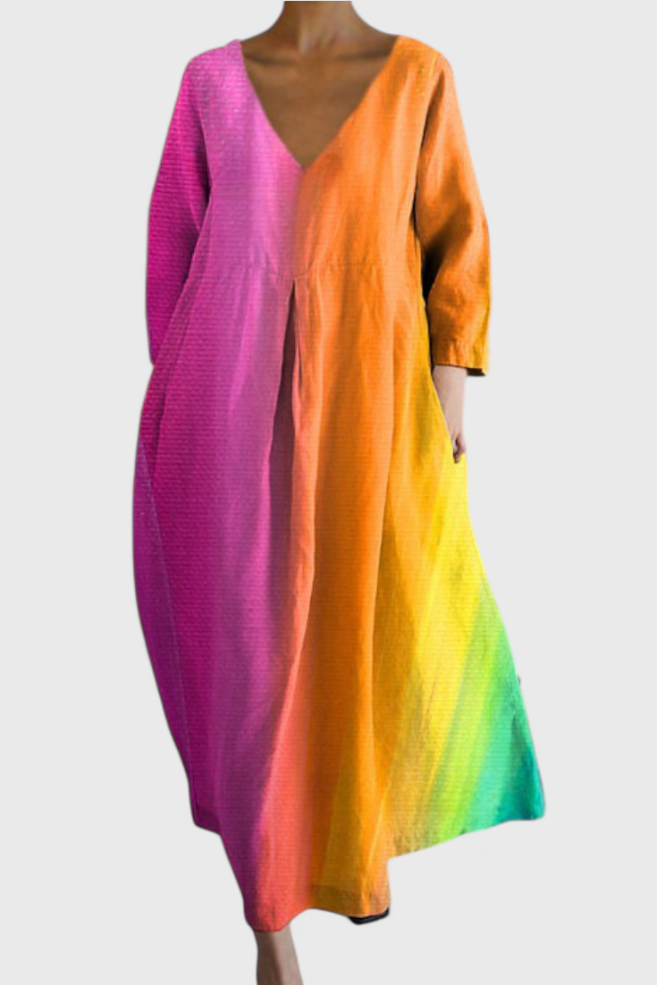 Anne Long Multicolored Dress with V Neckline
