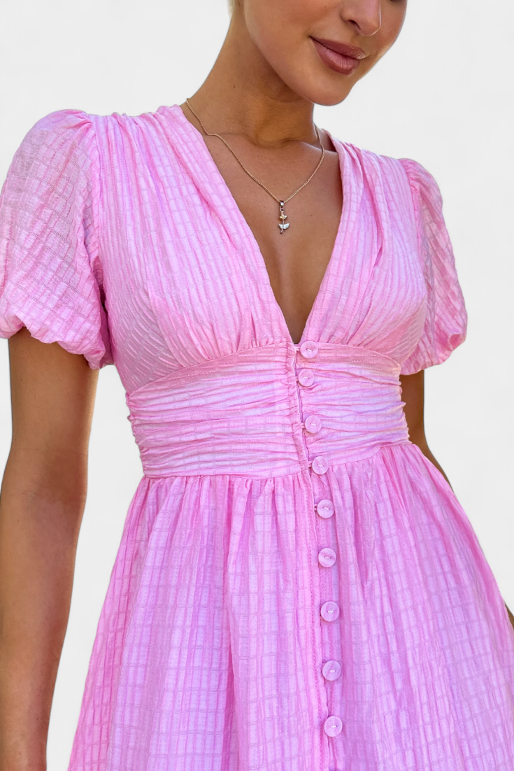 Mélia Maxi Dress with V-Neck and Puff Sleeves