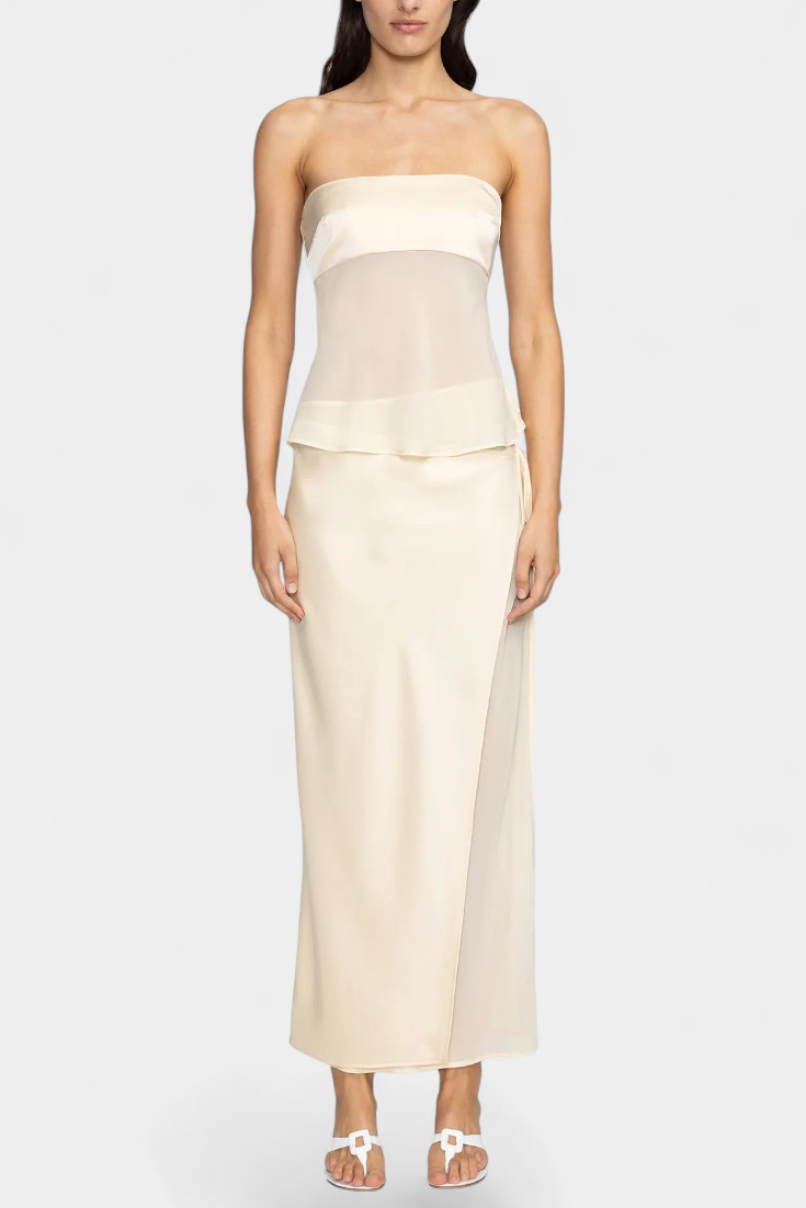 Fjorela Midi Skirt and Strapless Top Set in Butter