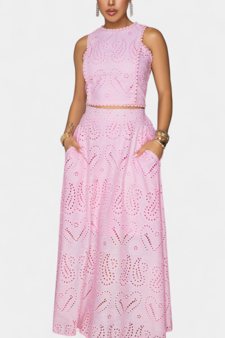 Danitza Romantic Set with Lace and Perforated Floral Design