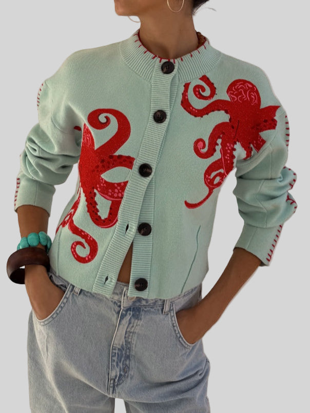 Phoebe - Knitted cardigan with fun octopus pattern