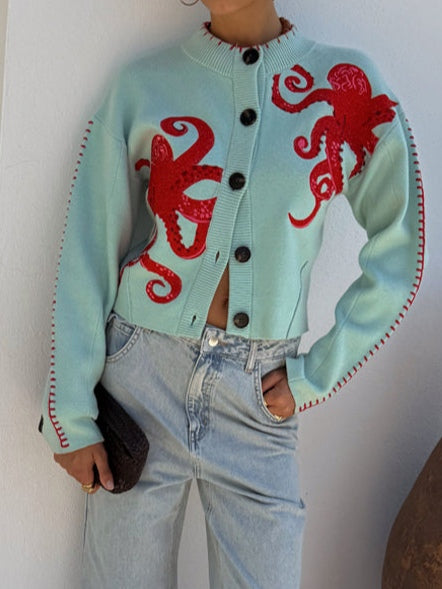 Phoebe - Knitted cardigan with fun octopus pattern