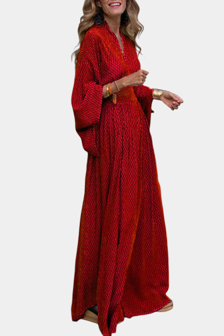 Anelia - Maxi Geometric Dress with V Neckline