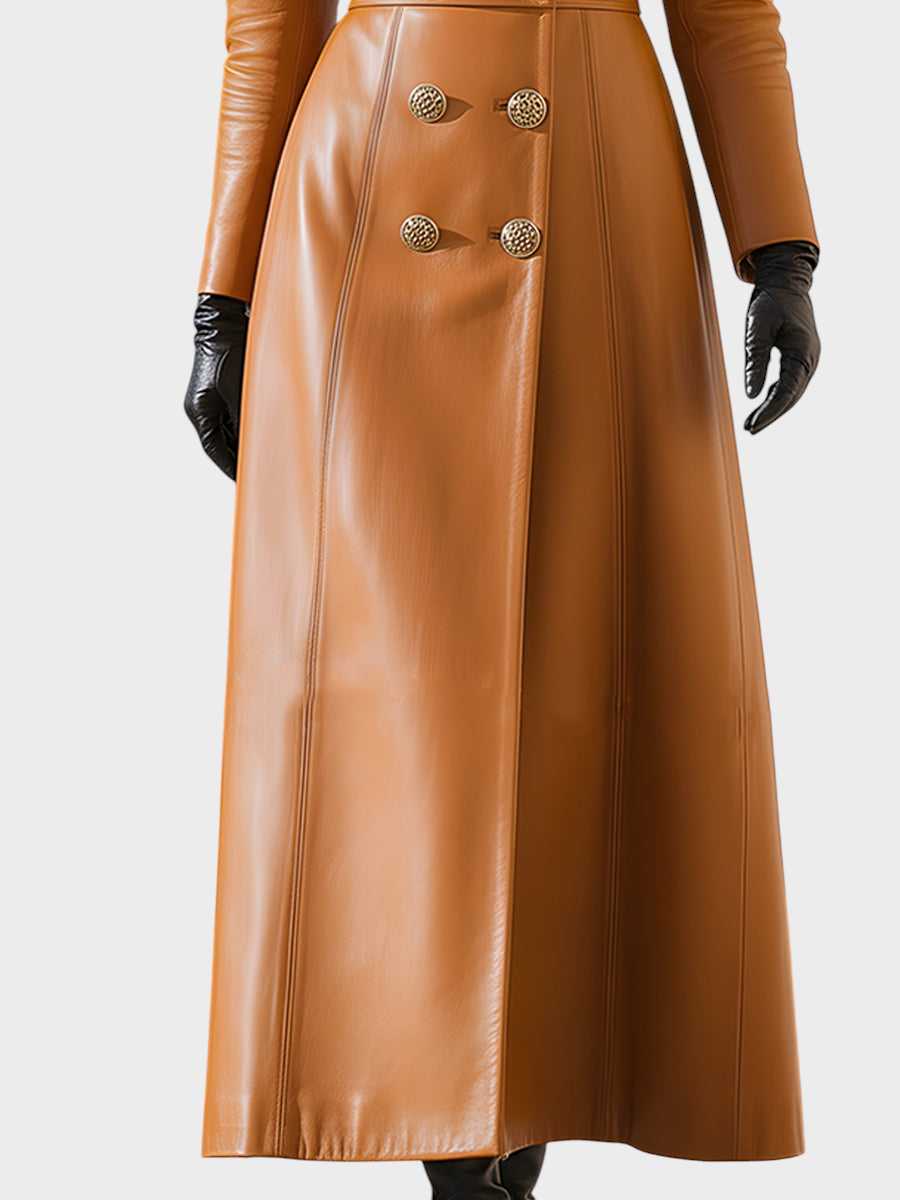 Felicia | Caramel Double-Skinned Leather Jacket with Fur Collar