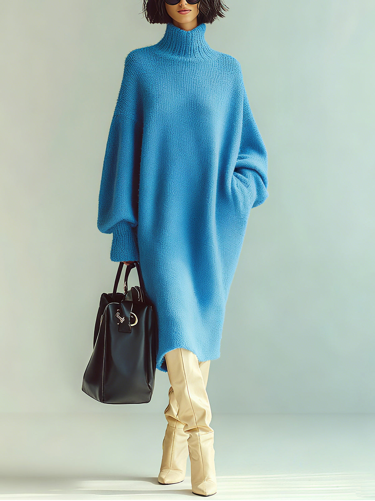 Ohneia | Midi Dress Red Blue Blouse with Long Sleeves Oversized