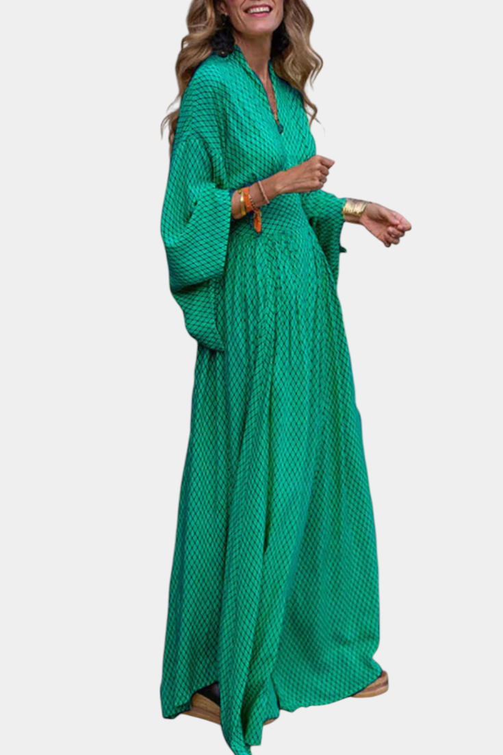 Anelia - Maxi Geometric Dress with V Neckline