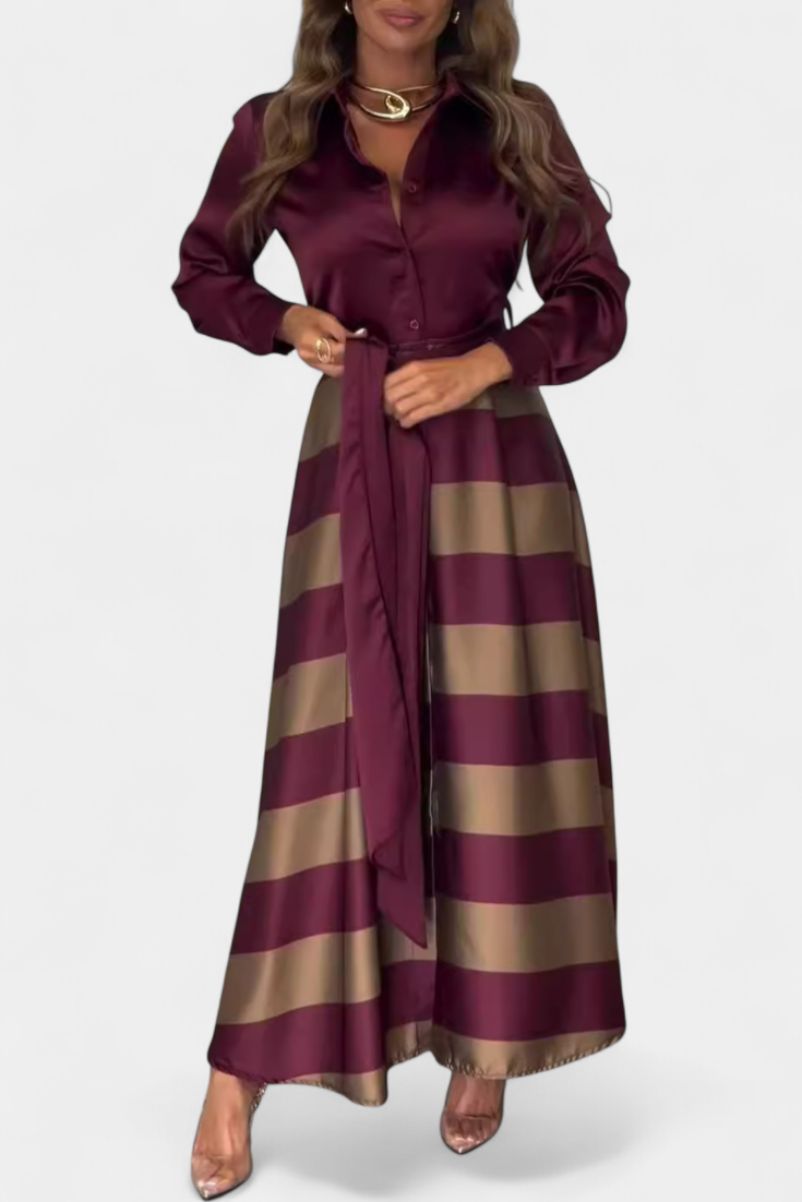 Nessia Long Shirt Dress with Stripes and Belt