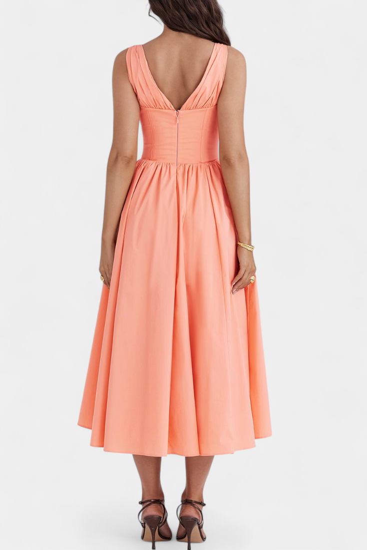 Margie Midi Dress with V-Neck and Romantic Floral Print